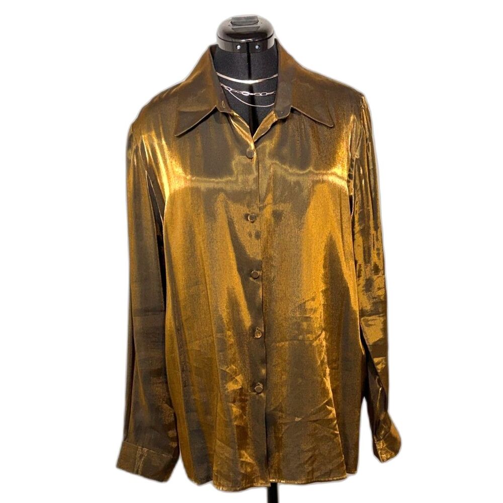 Christie & Jill Metallic Gold Long Sleeve Blouse